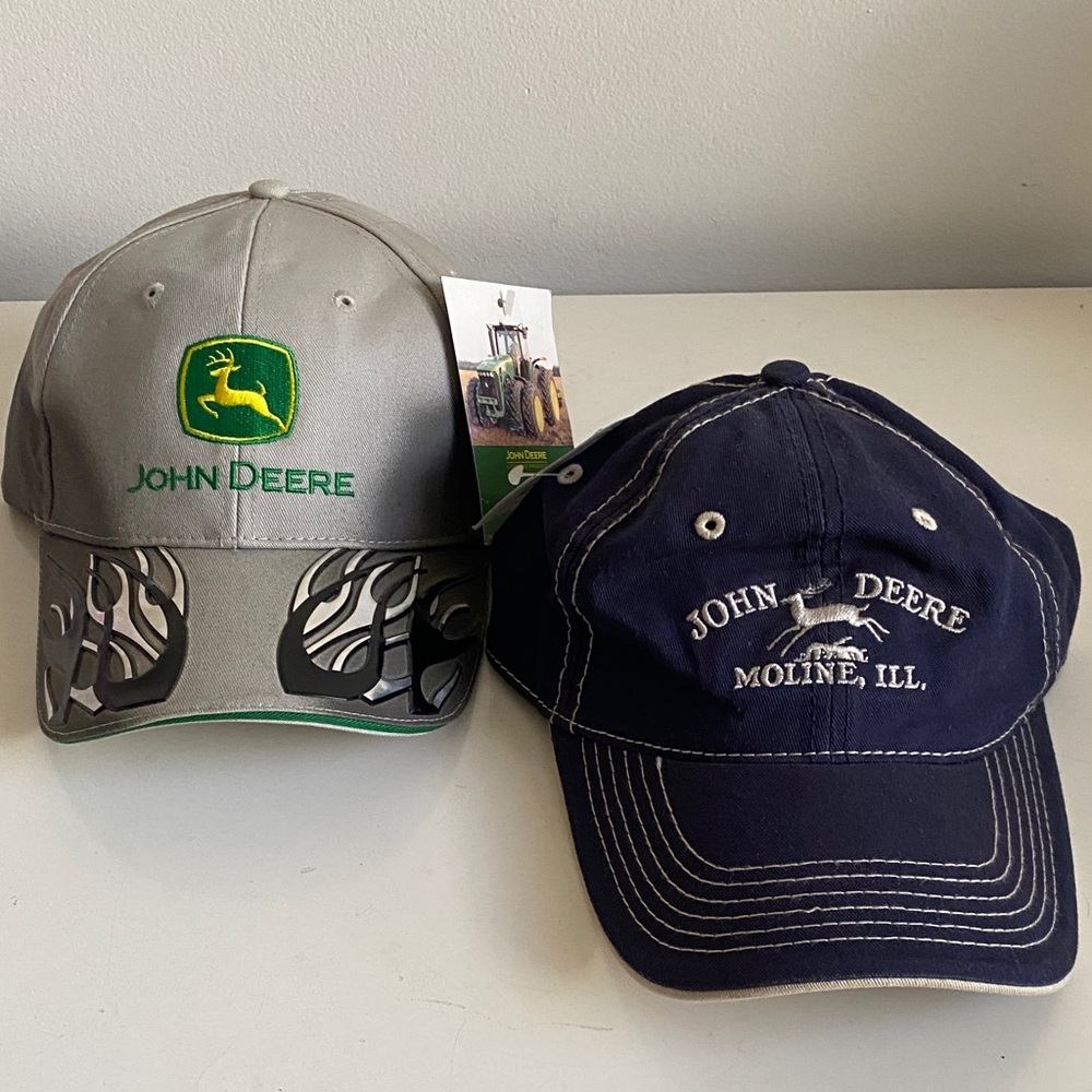 John Deere Gray & Navy Caps with Green and Yellow Logo